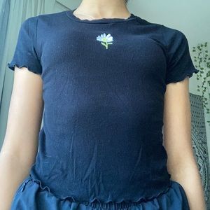 lined black top with sunflower imbedded